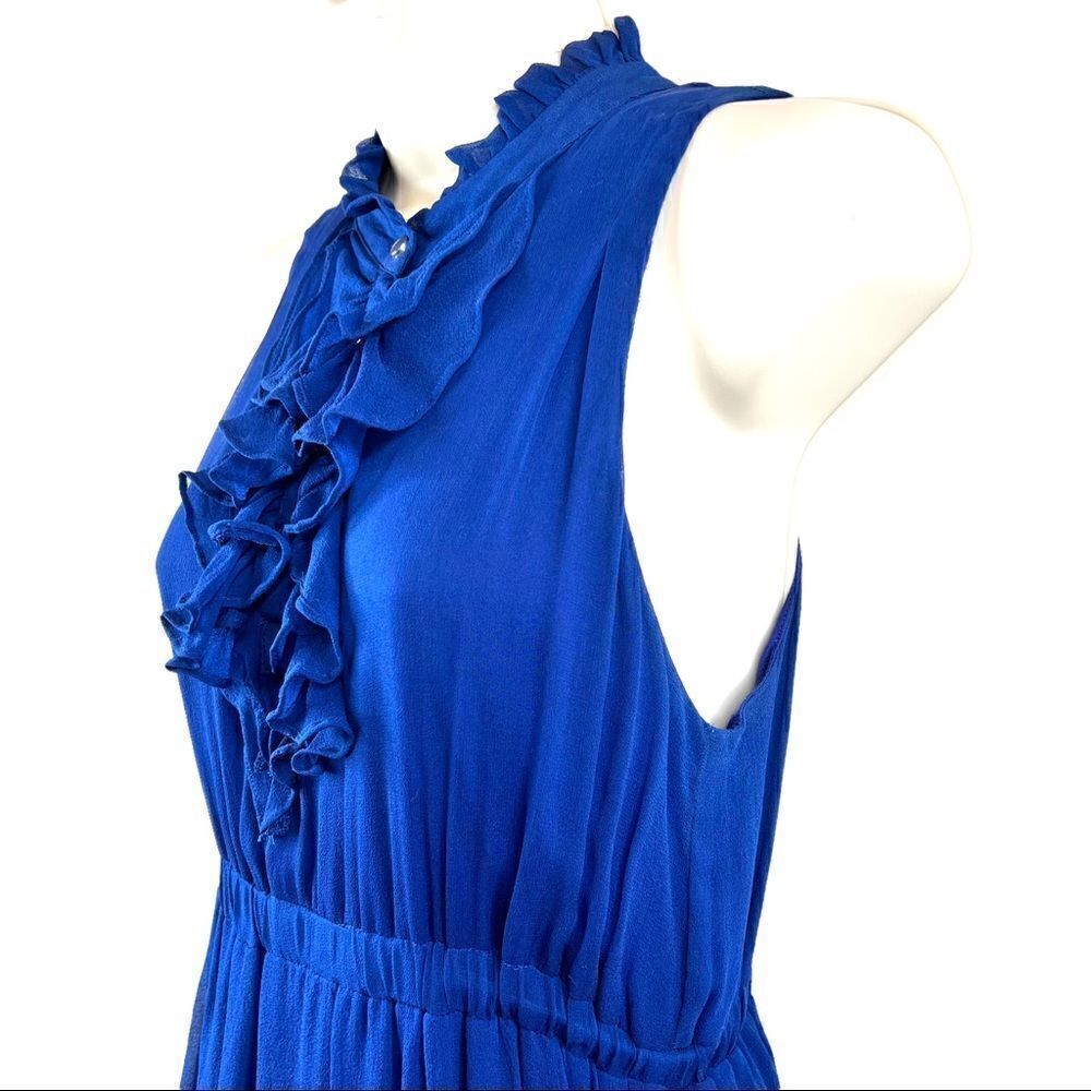 100% Silk Cocktail Dress Tiered Ruffles in Navy Blue Women's Size Small - Picture 6 of 10